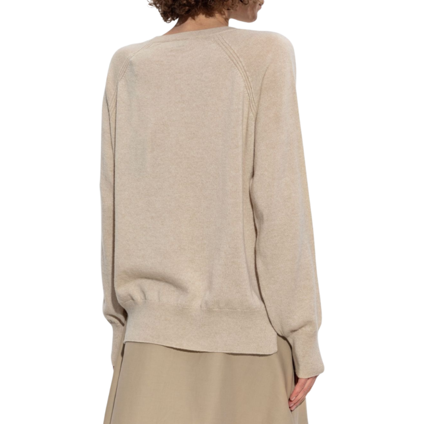 Pull col rond MONCLER cachemire beige manche raglan logo ton sur ton