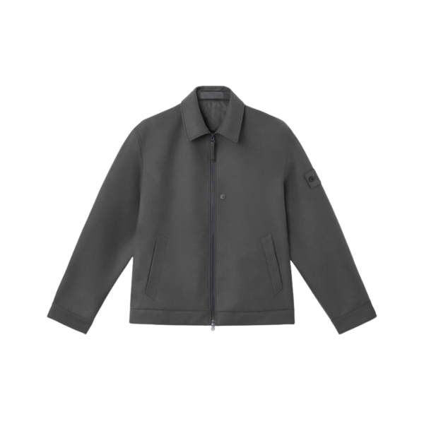 Blouson zippé STONE ISLAND flanelle laine vierge mélangée gris logo ton sur ton