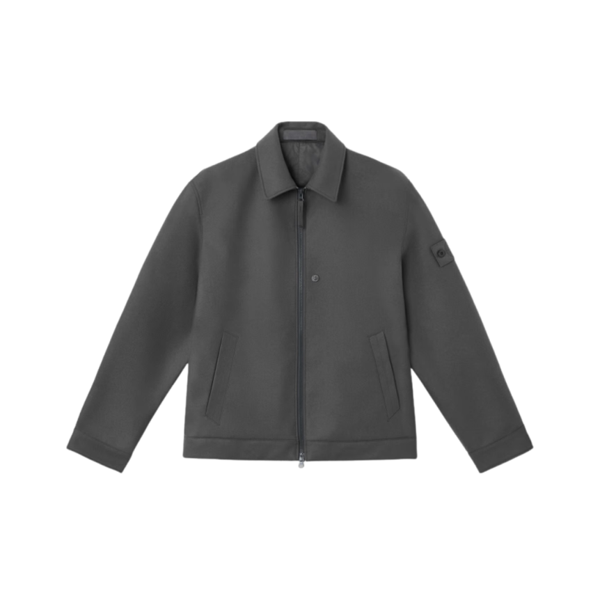 Blouson zippé STONE ISLAND flanelle laine vierge mélangée gris logo ton sur ton