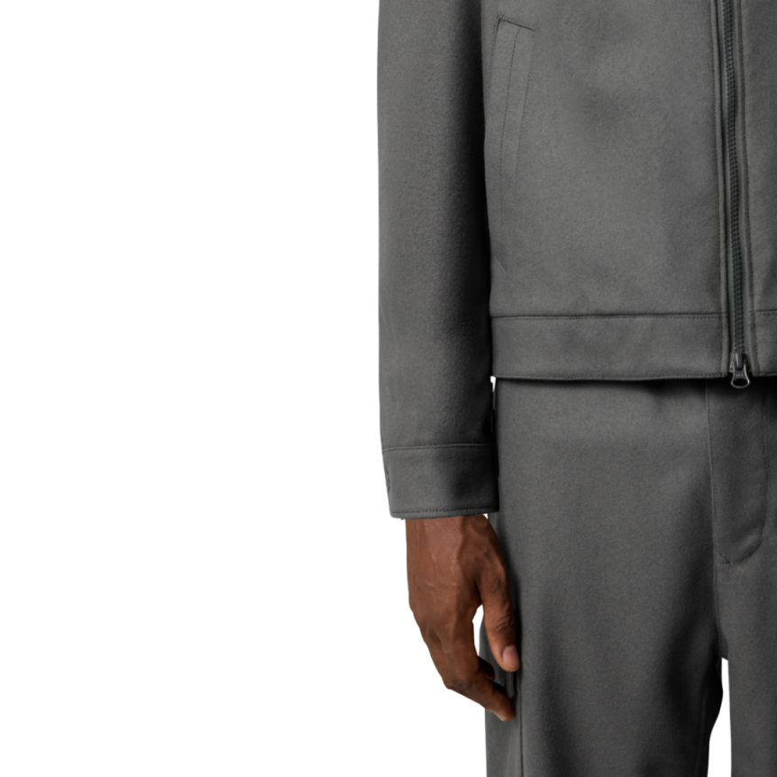 Blouson zippé STONE ISLAND flanelle laine vierge mélangée gris logo ton sur ton