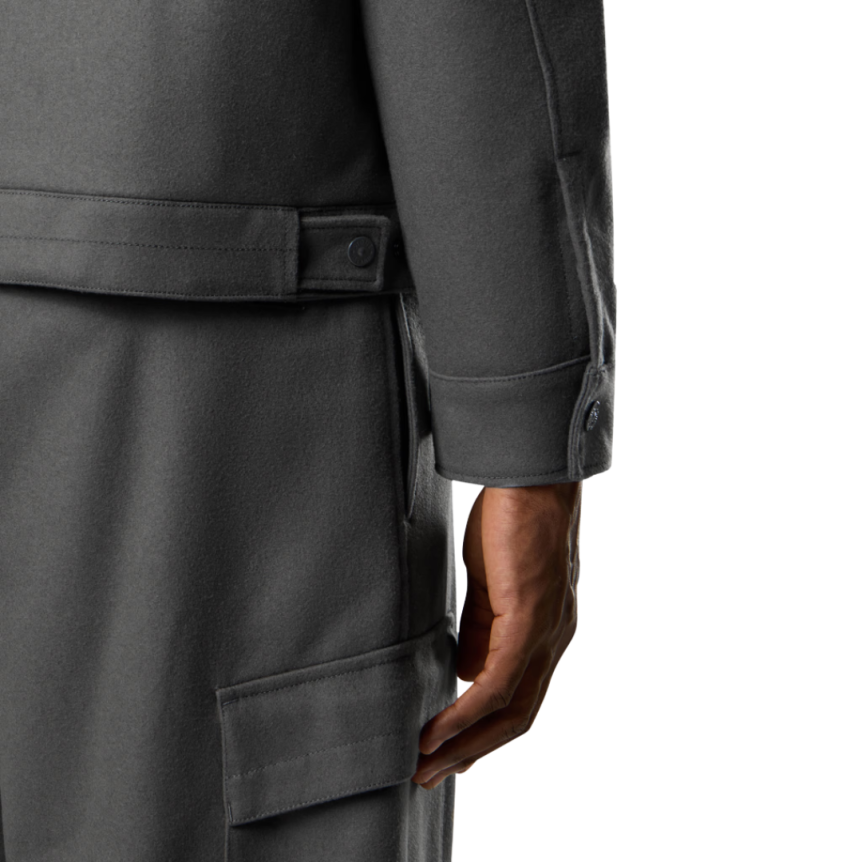 Blouson zippé STONE ISLAND flanelle laine vierge mélangée gris logo ton sur ton