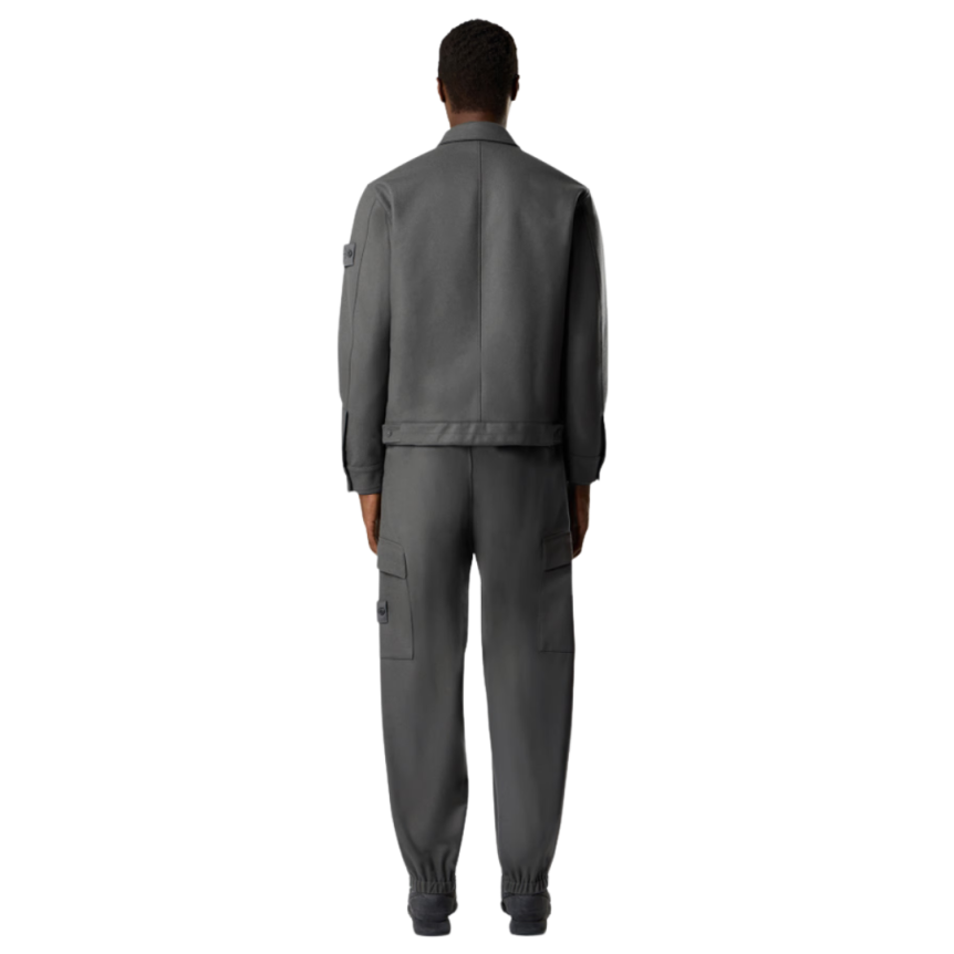 Blouson zippé STONE ISLAND flanelle laine vierge mélangée gris logo ton sur ton