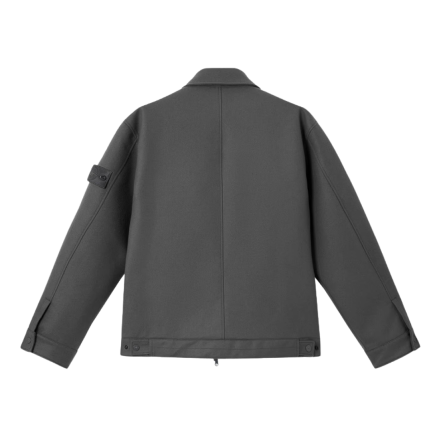 Blouson zippé STONE ISLAND flanelle laine vierge mélangée gris logo ton sur ton