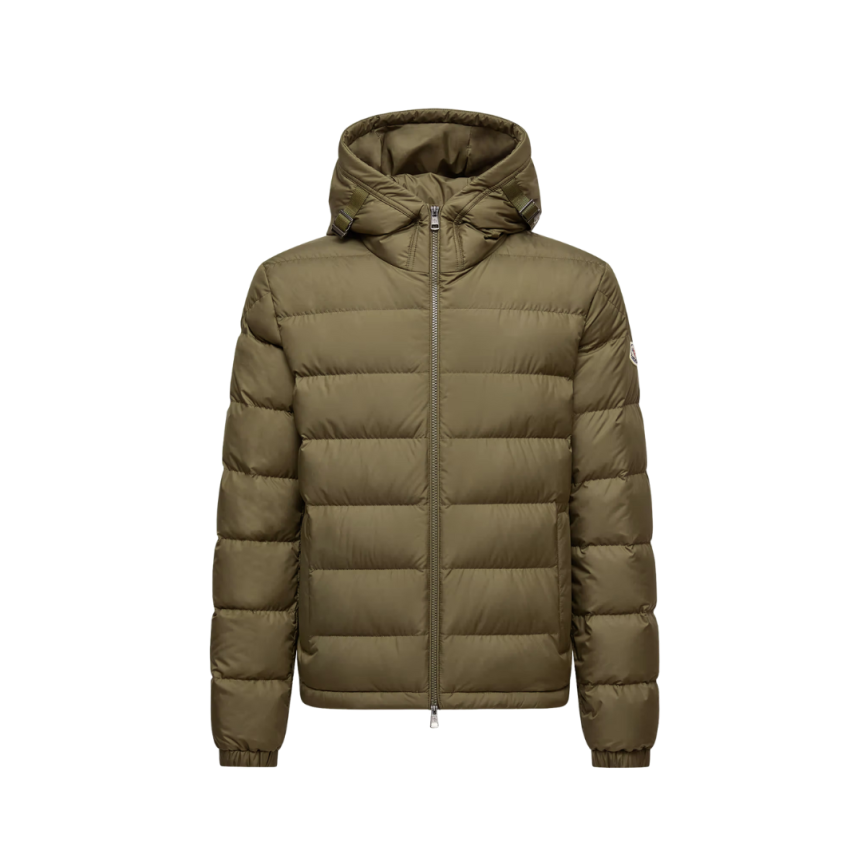 Doudoune courte à capuche MONCLER Laveraet nylon kaki sangles
