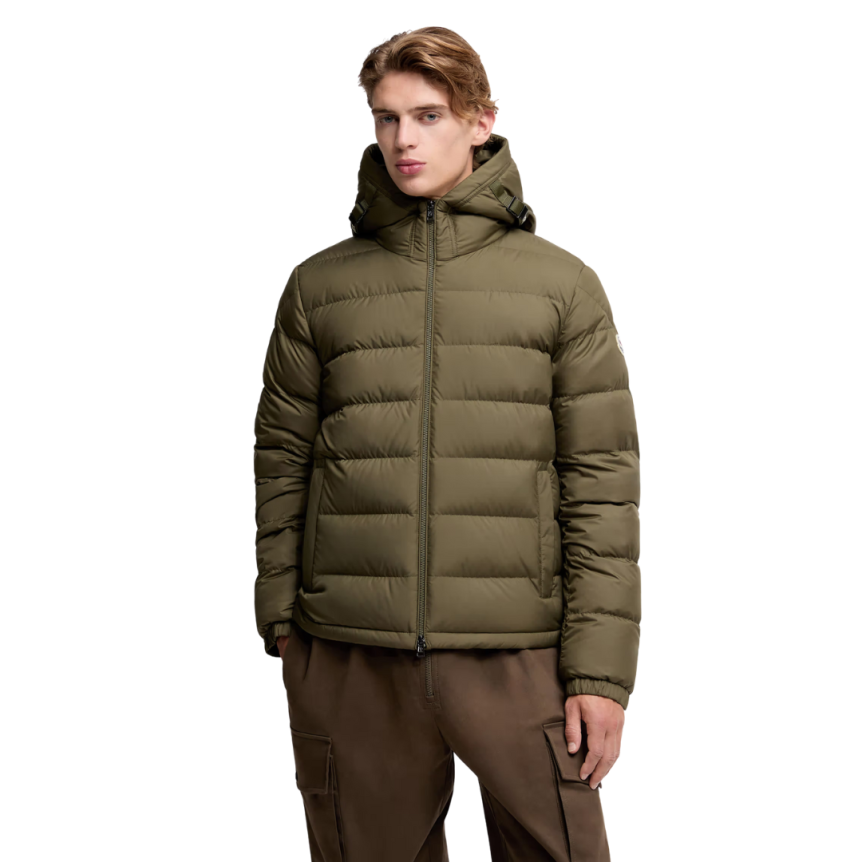 Doudoune courte à capuche MONCLER Laveraet nylon kaki sangles