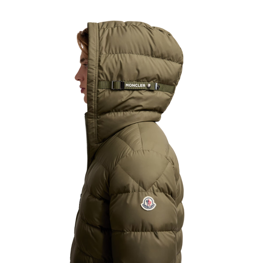 Doudoune courte à capuche MONCLER Laveraet nylon kaki sangles