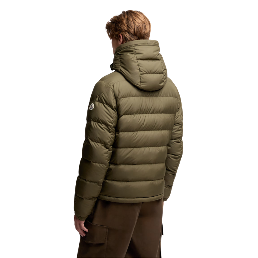 Doudoune courte à capuche MONCLER Laveraet nylon kaki sangles