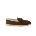 Mocassins Saint Tropez cuir veau velours marron mouton shearling écru