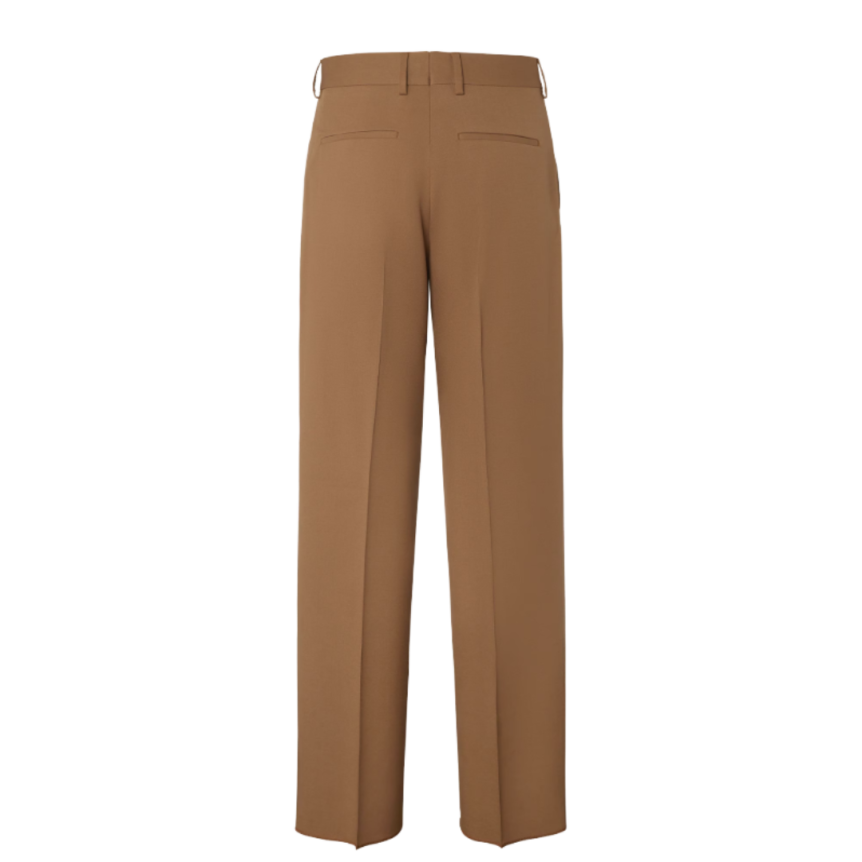 Pantalon cigarette FENDI laine camel micro FF métal ceinture