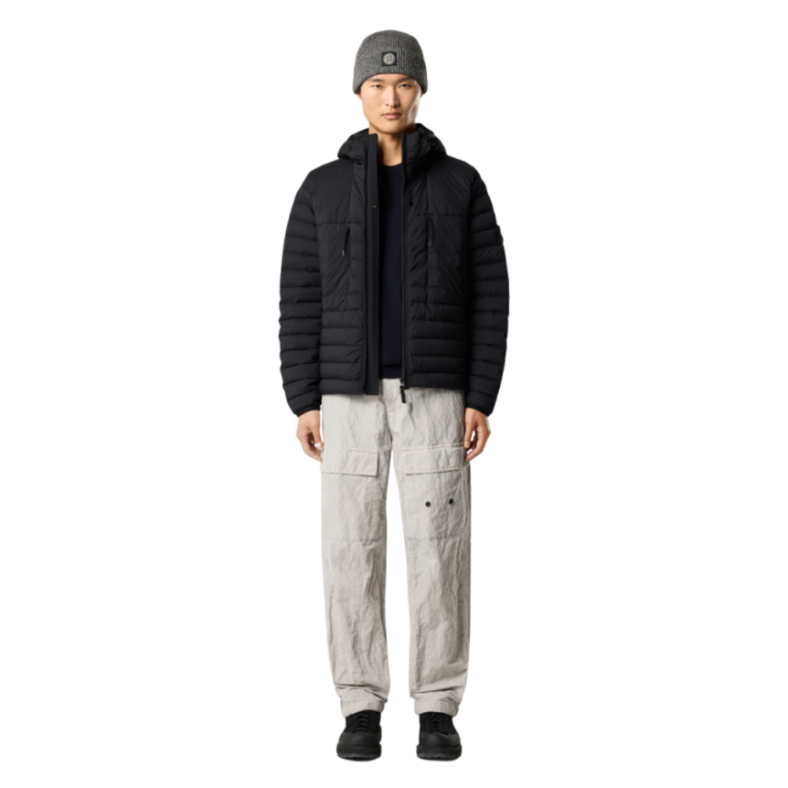 Doudoune Veste à capuche STONE ISLAND déperlante nylon léger recyclé noir