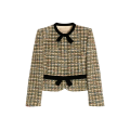 Veste courte col rond tweed multicolore vert doré nœud velours noir