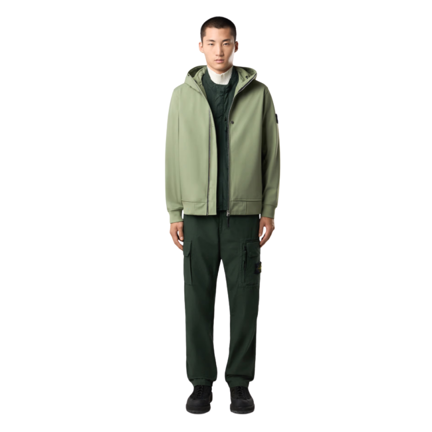 Blouson léger à capuche STONE ISLAND SOFT SHELL-R_e.dye® vert sauge