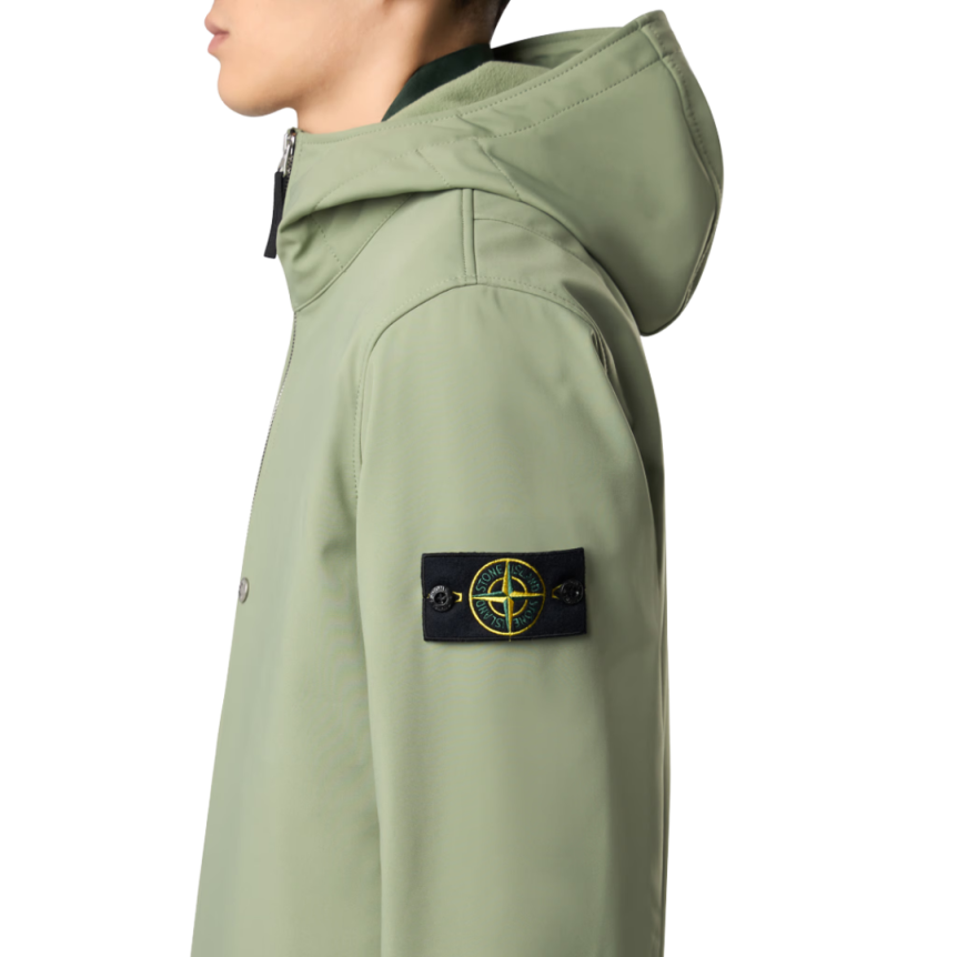 Blouson léger à capuche STONE ISLAND SOFT SHELL-R_e.dye® vert sauge