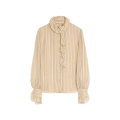 Chemise à jabot soie beige rayures lurex métal