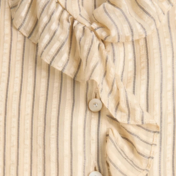 Chemise à jabot VALENTINO soie beige rayures lurex métal