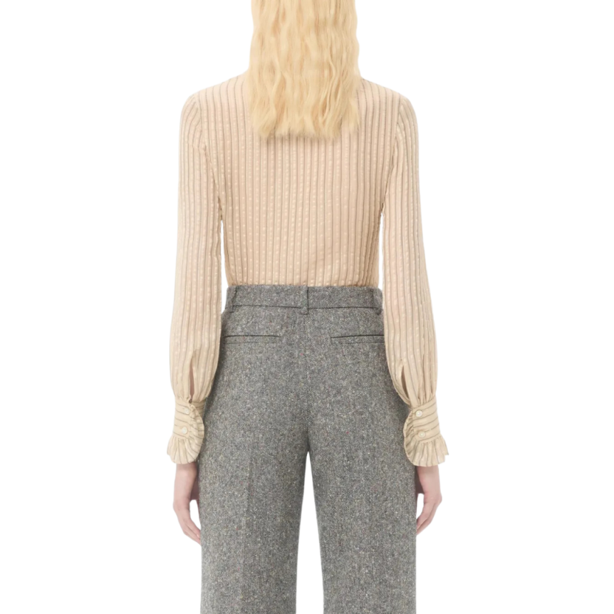 Chemise à jabot VALENTINO soie beige rayures lurex métal