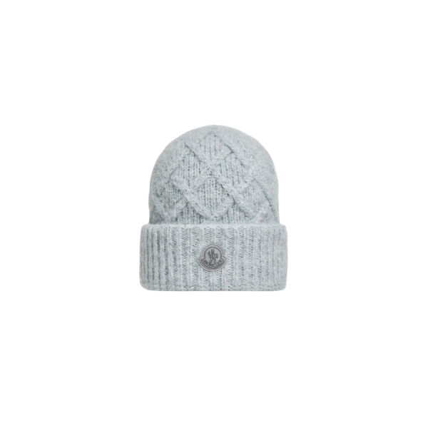 Bonnet MONCLER laine alpaga mélangée bleu ciel fibre métal