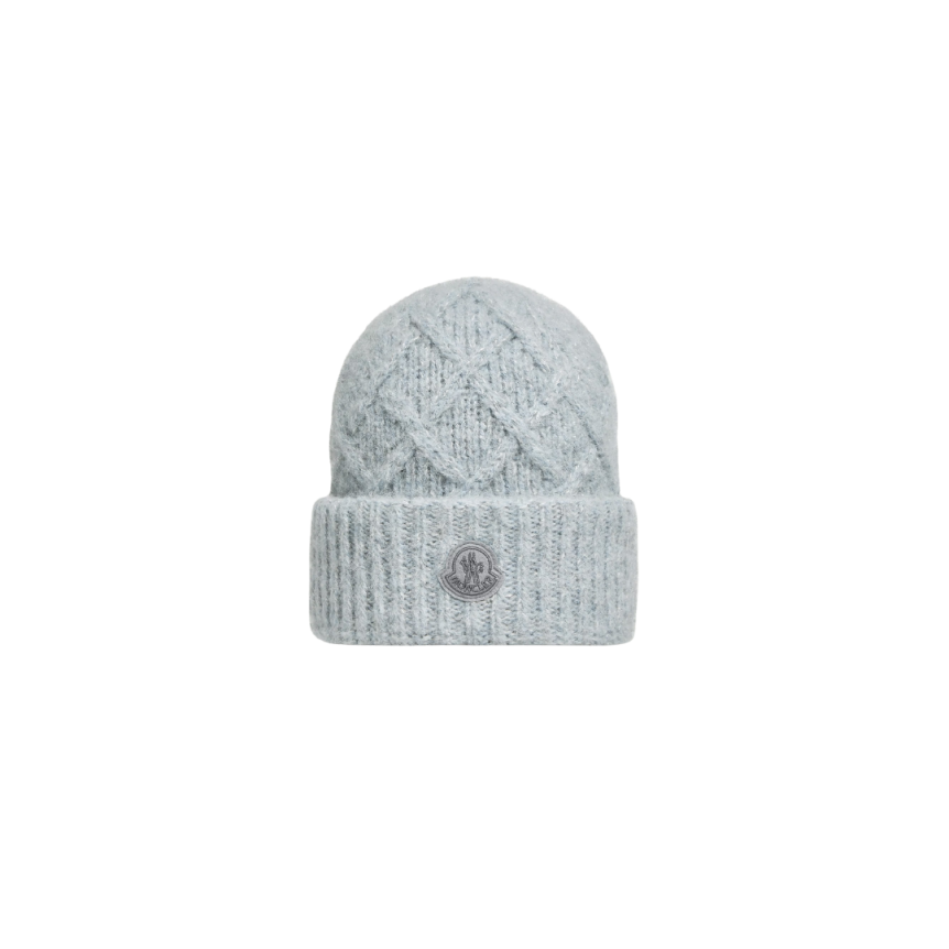 Bonnet MONCLER laine alpaga mélangée bleu ciel fibre métal