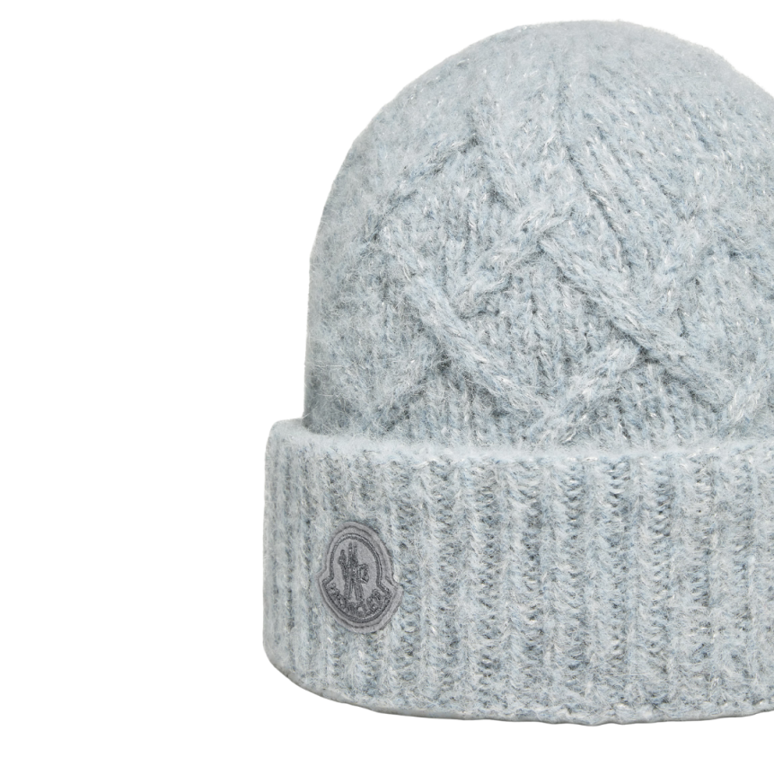 Bonnet MONCLER laine alpaga mélangée bleu ciel fibre métal