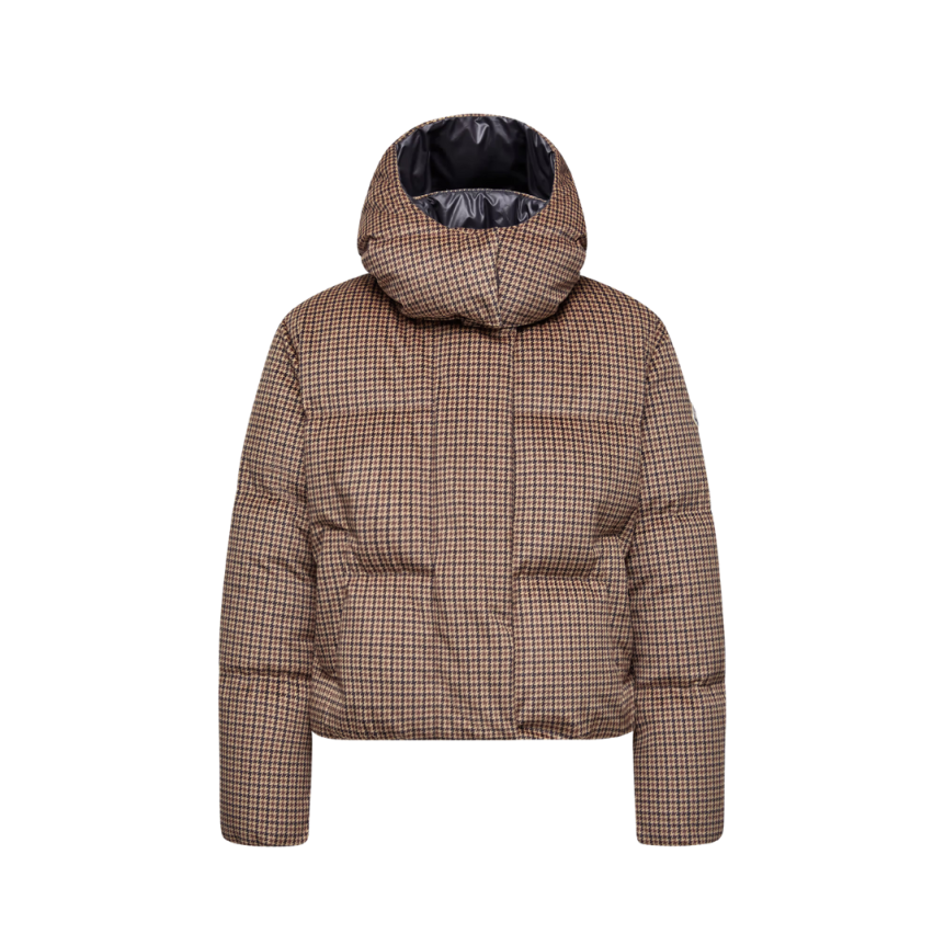 Doudoune courte à capuche MONCLER Quierzy nylon pied de poule marron