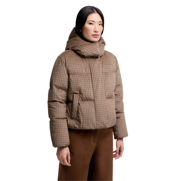 Doudoune courte à capuche MONCLER Quierzy nylon pied de poule marron