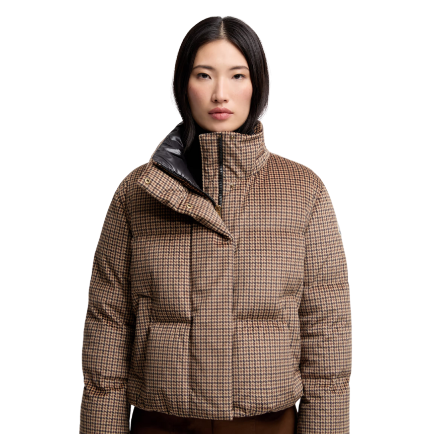 Doudoune courte à capuche MONCLER Quierzy nylon pied de poule marron