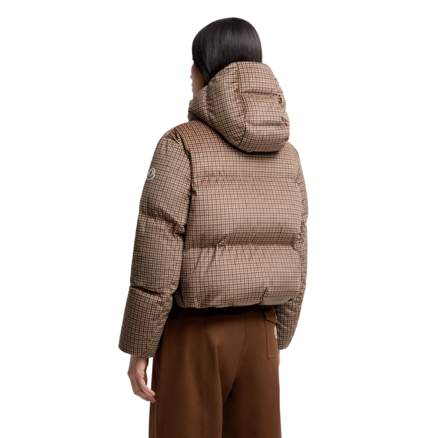 Doudoune courte à capuche MONCLER Quierzy nylon pied de poule marron