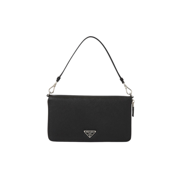 Compagnon Portefeuille PRADA cuir Saffiano noir logo triangle métal