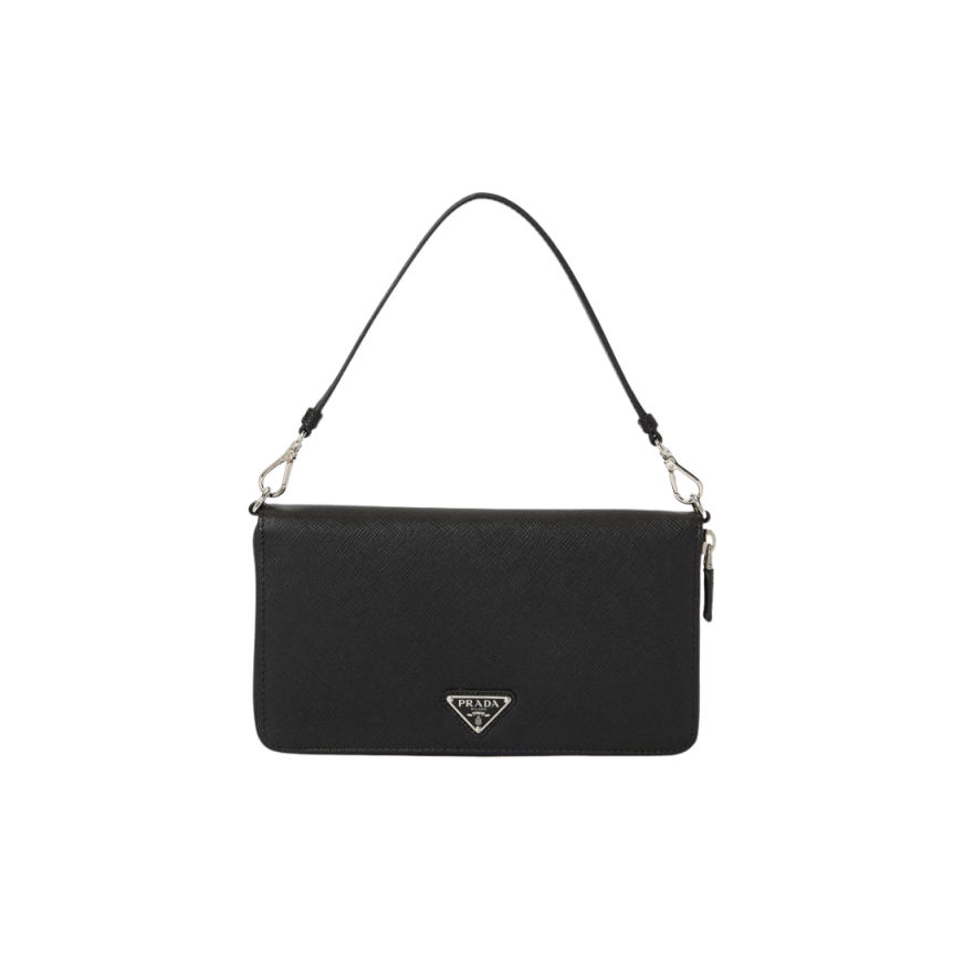 Compagnon Portefeuille PRADA cuir Saffiano noir logo triangle métal