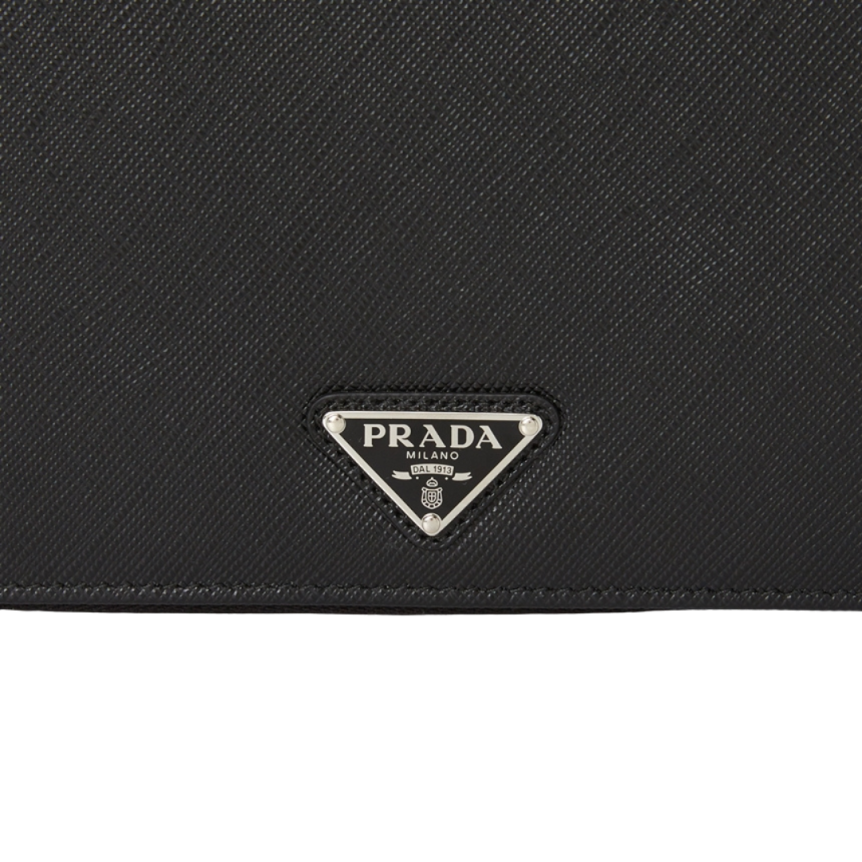 Compagnon Portefeuille PRADA cuir Saffiano noir logo triangle métal