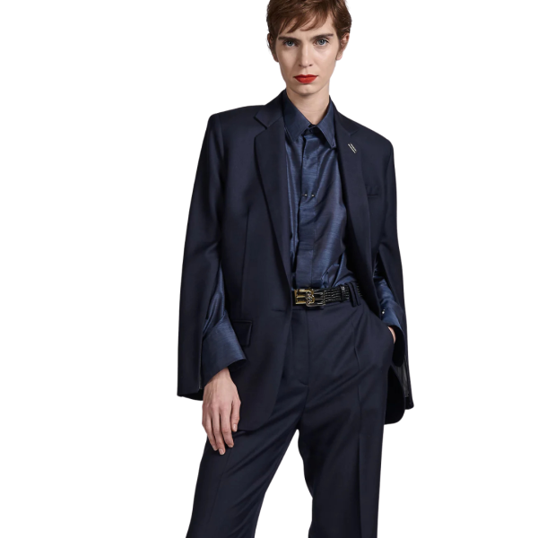 Veste de costume un bouton BARBARA BUI sergé laine cachemire bleu marine manche fendue