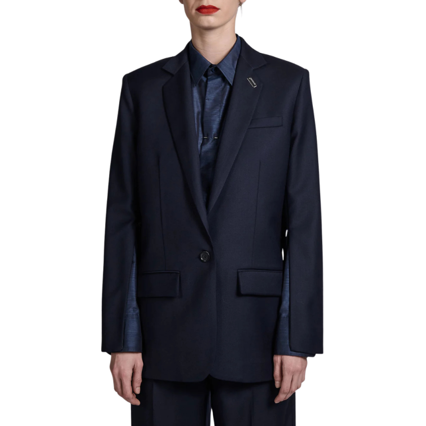Veste de costume un bouton BARBARA BUI sergé laine cachemire bleu marine manche fendue