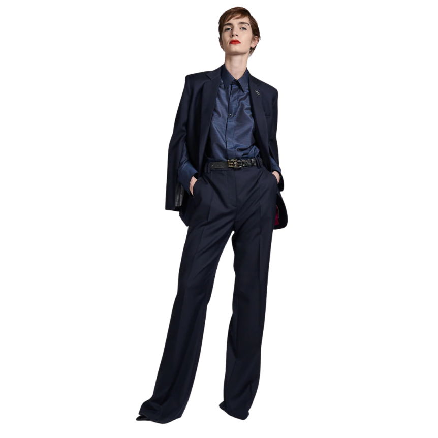 Veste de costume un bouton BARBARA BUI sergé laine cachemire bleu marine manche fendue