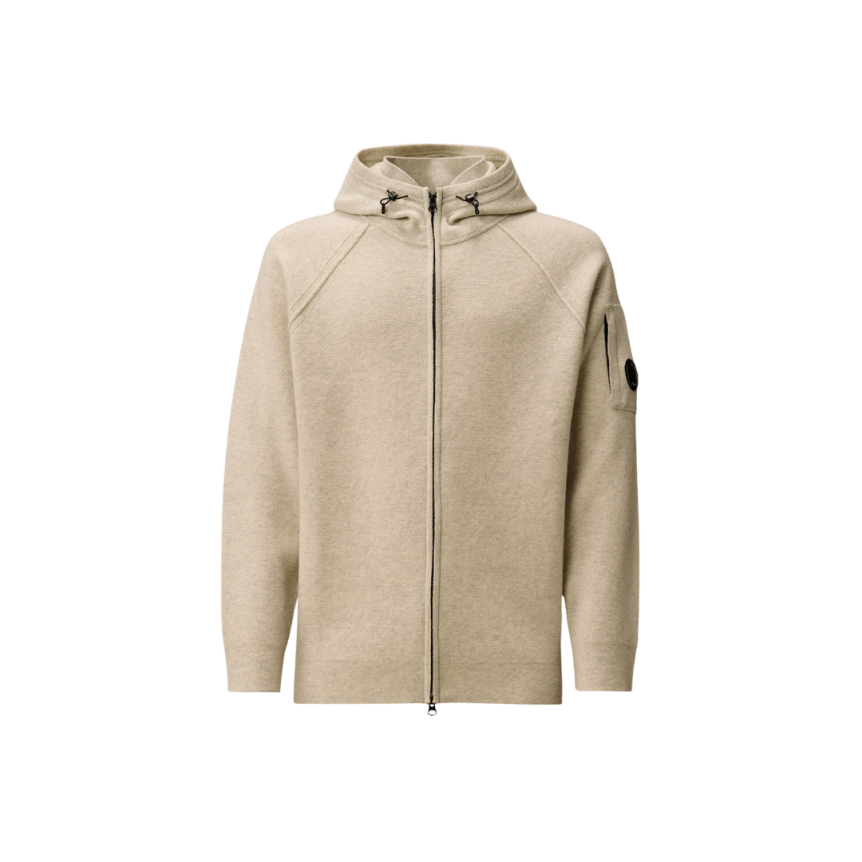 Cardigan zippé à capuche  CP COMPANY laine écru beige