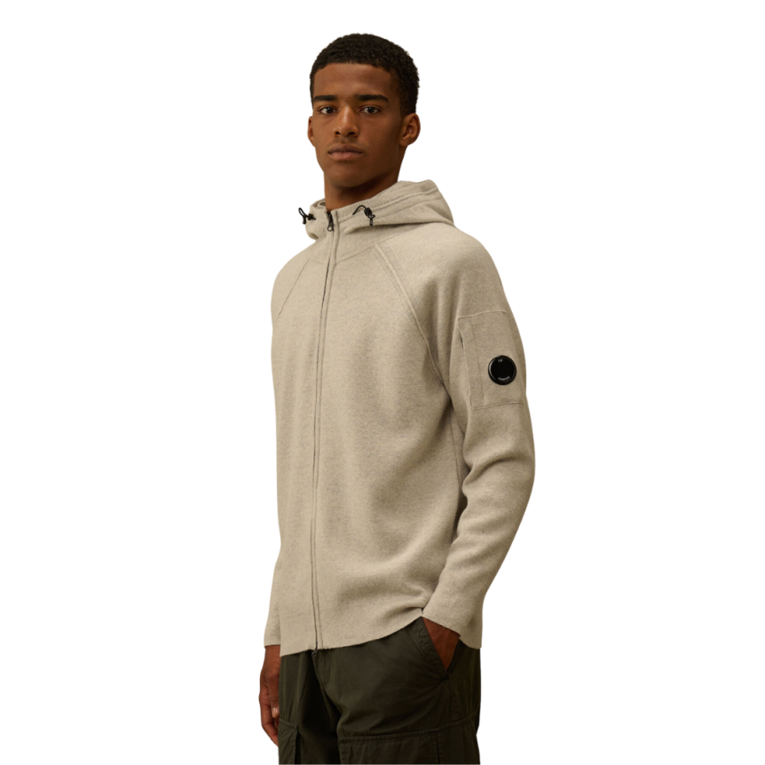 Cardigan zippé à capuche  CP COMPANY laine écru beige