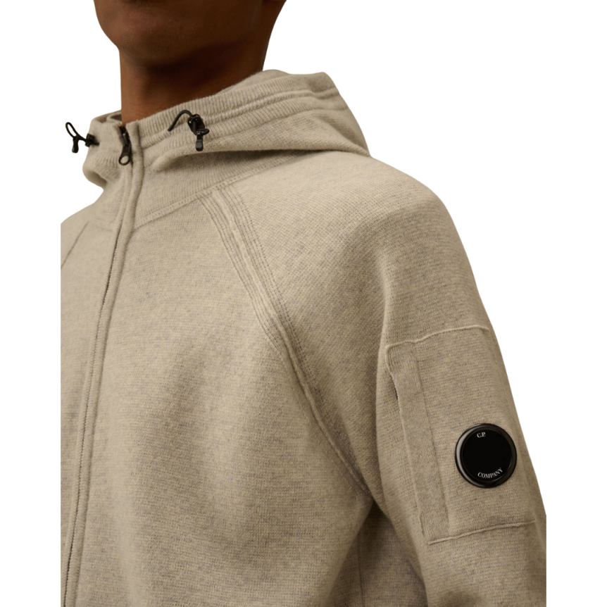 Cardigan zippé à capuche  CP COMPANY laine écru beige