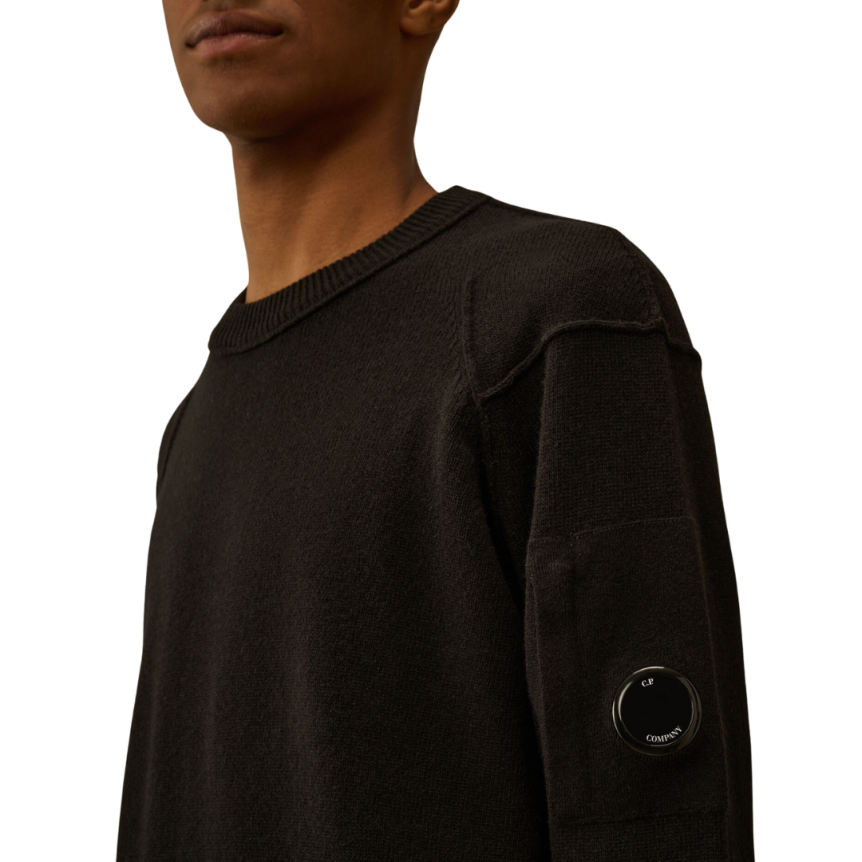 Pull col rond CP COMPANY laine agneau nylon noir