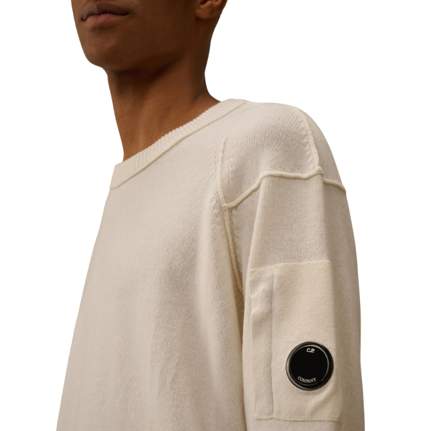 Pull col rond CP COMPANY laine agneau nylon écru