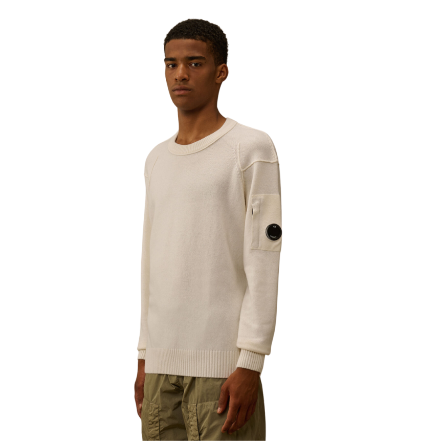 Pull col rond CP COMPANY laine agneau nylon écru