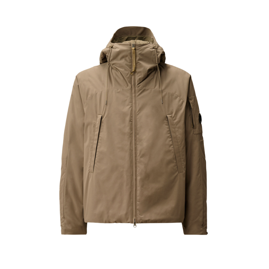 Veste matelassée à capuche CP COMPANY Pro-Tek nylon marron gris lentille manche