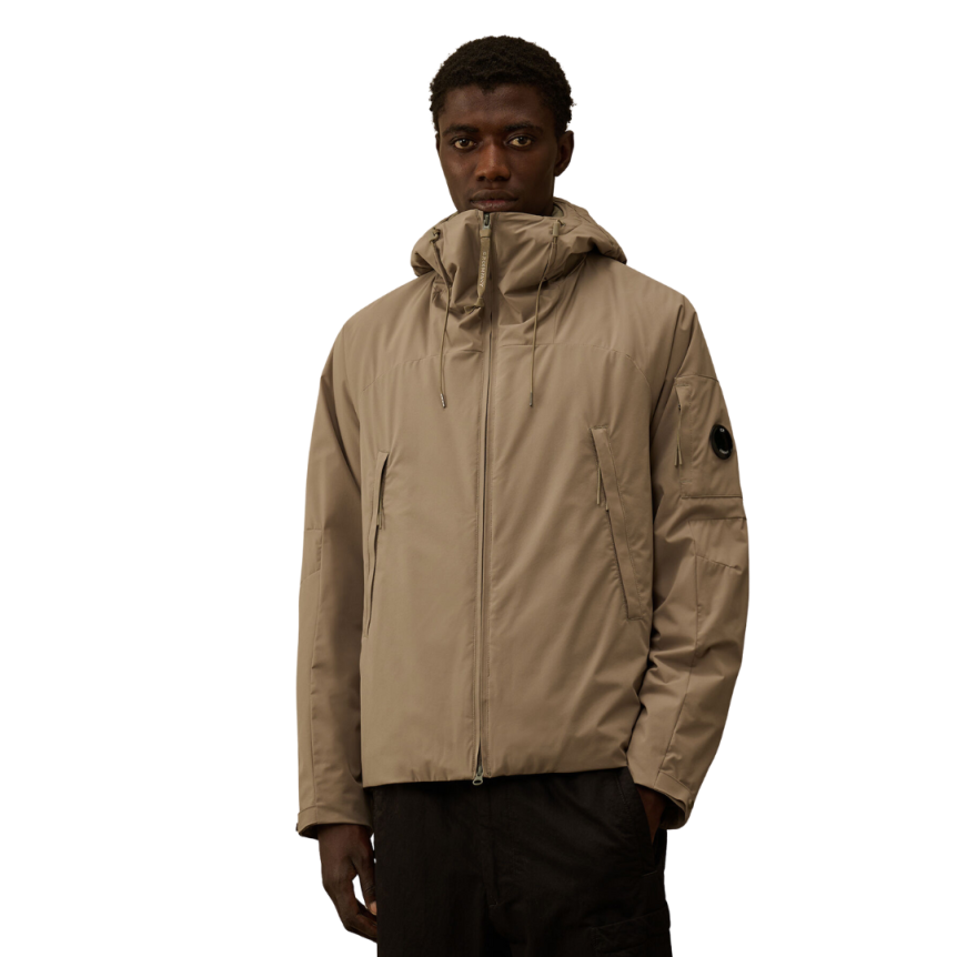 Veste matelassée à capuche CP COMPANY Pro-Tek nylon marron gris lentille manche