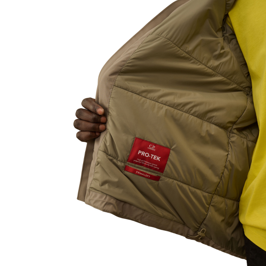 Veste matelassée à capuche CP COMPANY Pro-Tek nylon marron gris lentille manche