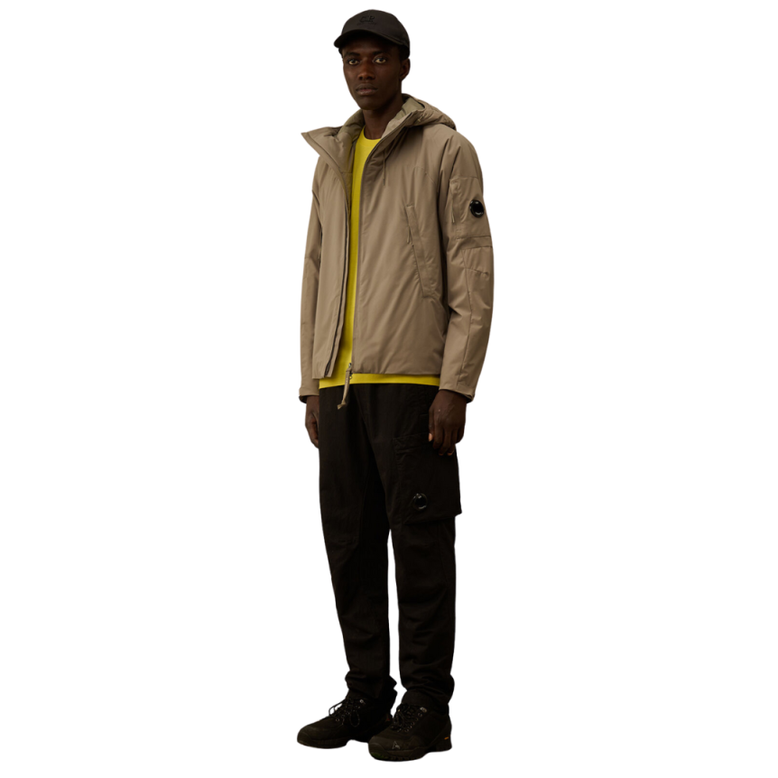 Veste matelassée à capuche CP COMPANY Pro-Tek nylon marron gris lentille manche