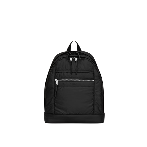 Sac à dos SAINT LAURENT City nylon noir matelassé poche avant zippée
