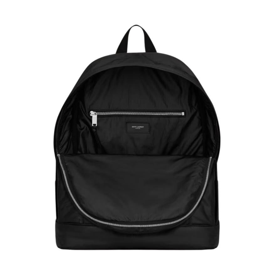Sac à dos SAINT LAURENT City nylon noir matelassé poche avant zippée