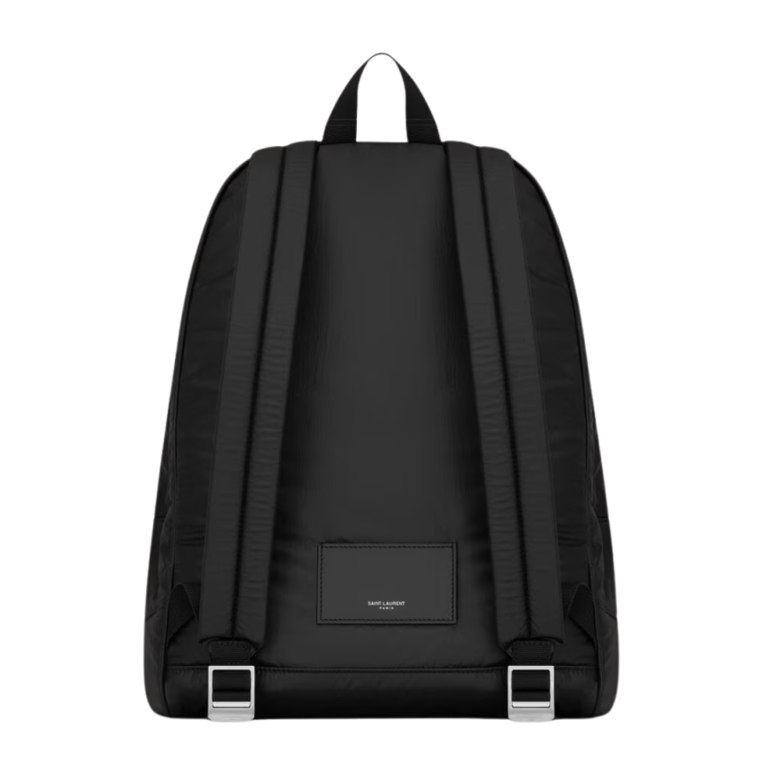 Sac à dos SAINT LAURENT City nylon noir matelassé poche avant zippée