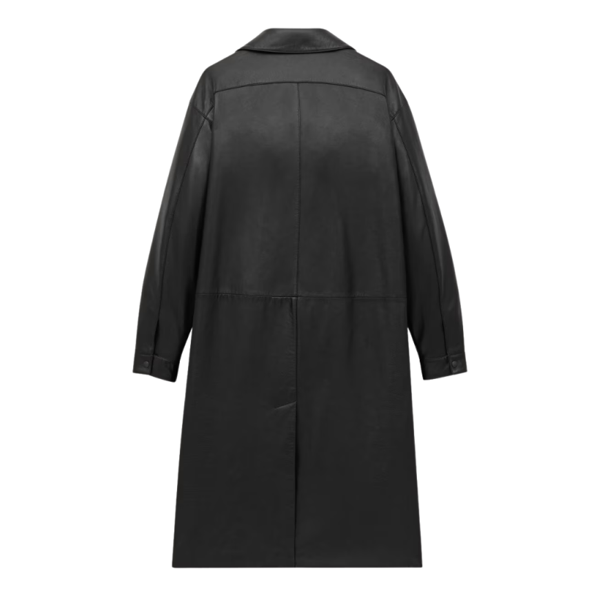 Manteau long SAINT LAURENT col montant cuir agneau noir zip rabat pression