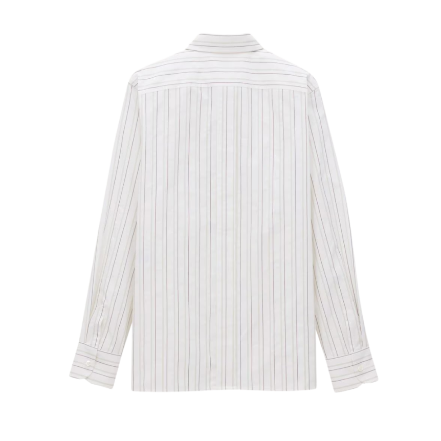 Chemise SAINT LAURENT Cassandre coton blanc rayure tennis kaki marron