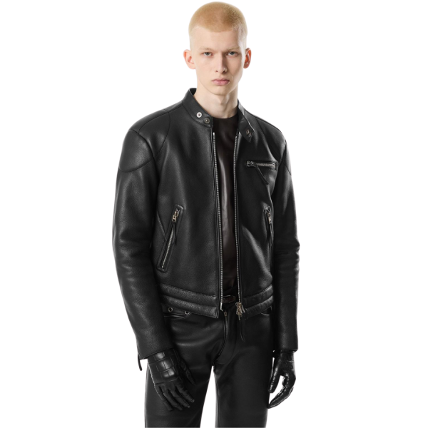 Blouson biker TOM FORD zippé cuir agneau noir