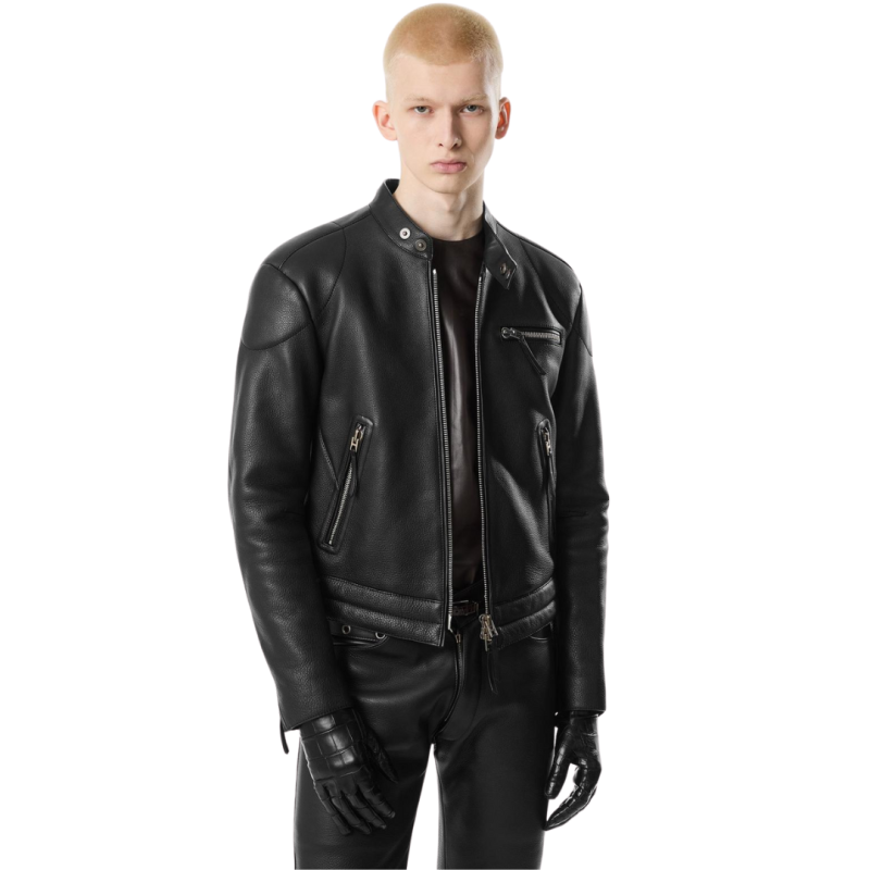 Blouson biker zippé cuir...